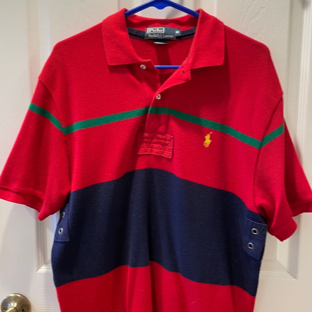 Polo by Ralph Lauren Red & Navy Striped Rugby Polo Shirt